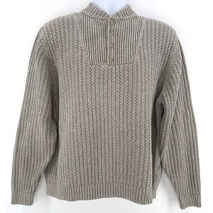 Eddie Bauer Sweater Men XL Cotton Henley Knit Gray Vintage Hong Kong Y2K